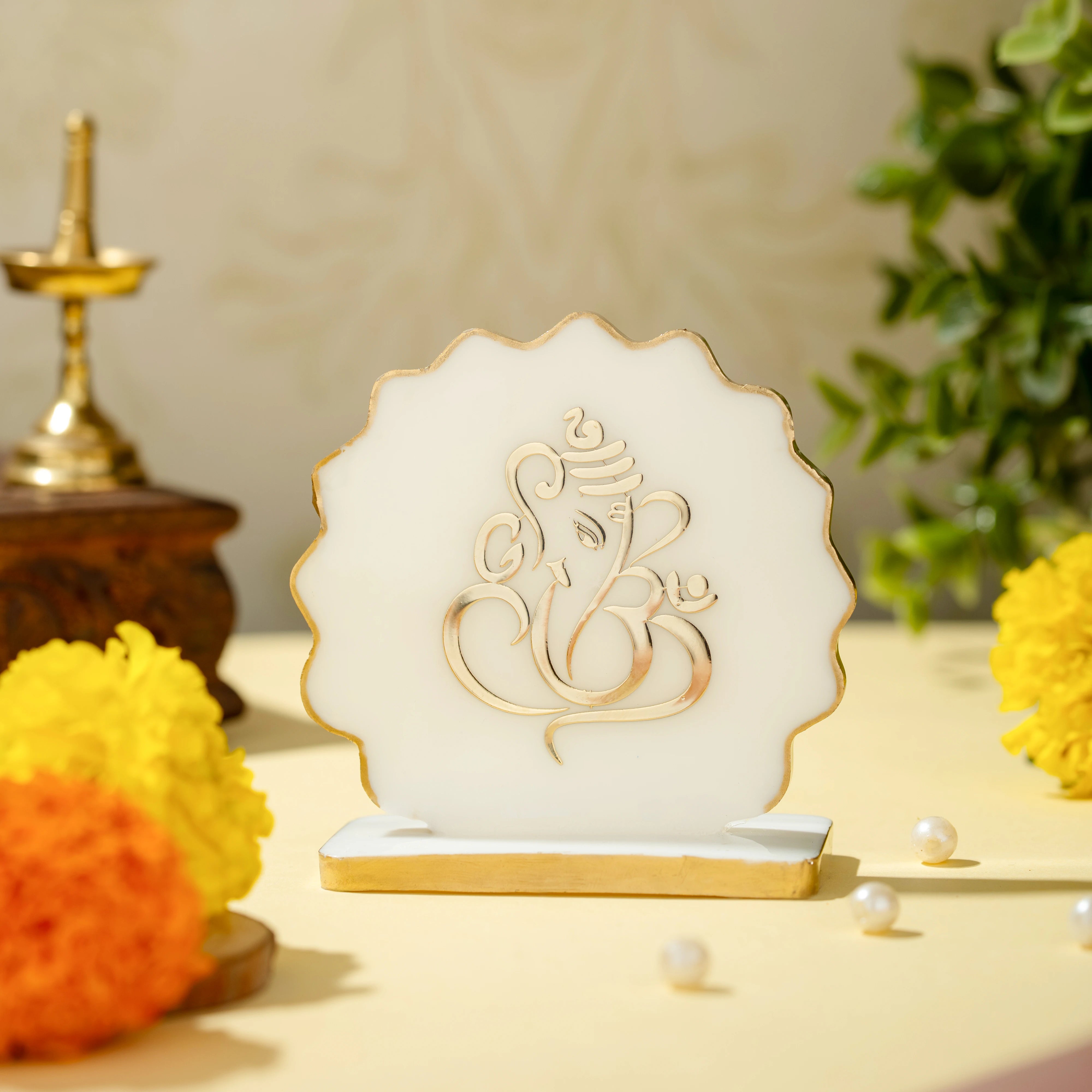 Handcrafted Resin Ganpati Dashboard Idol with Metallic Gold Sticker