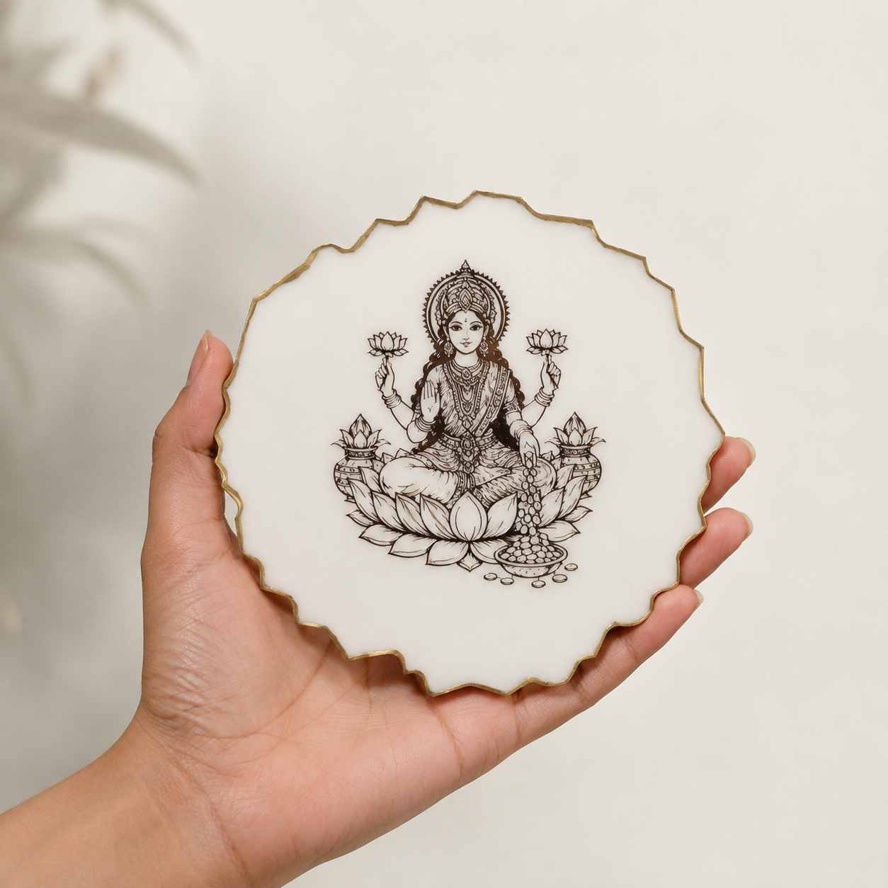 Handcrafted Resin Laxmi Mata Metal Stand with Metallic Gold Sticker
