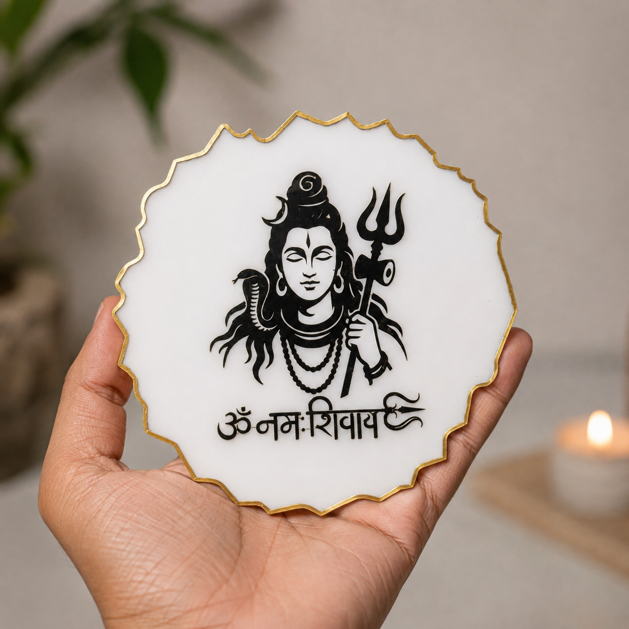 Handcrafted Resin Shivji Metal Stand with Metallic Gold Sticker
