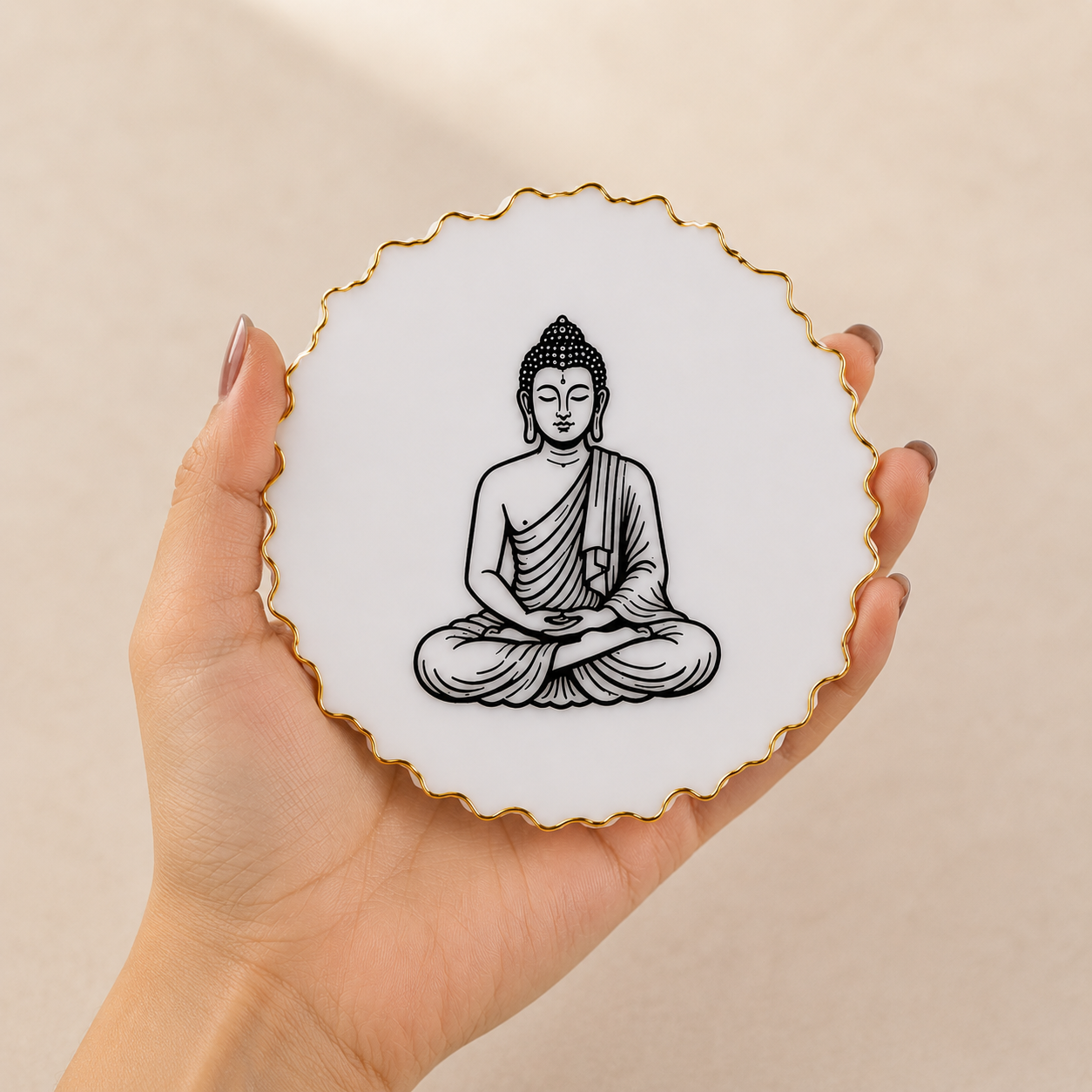 Handcrafted Resin Buddha Metal Stand with Metallic Gold Sticker