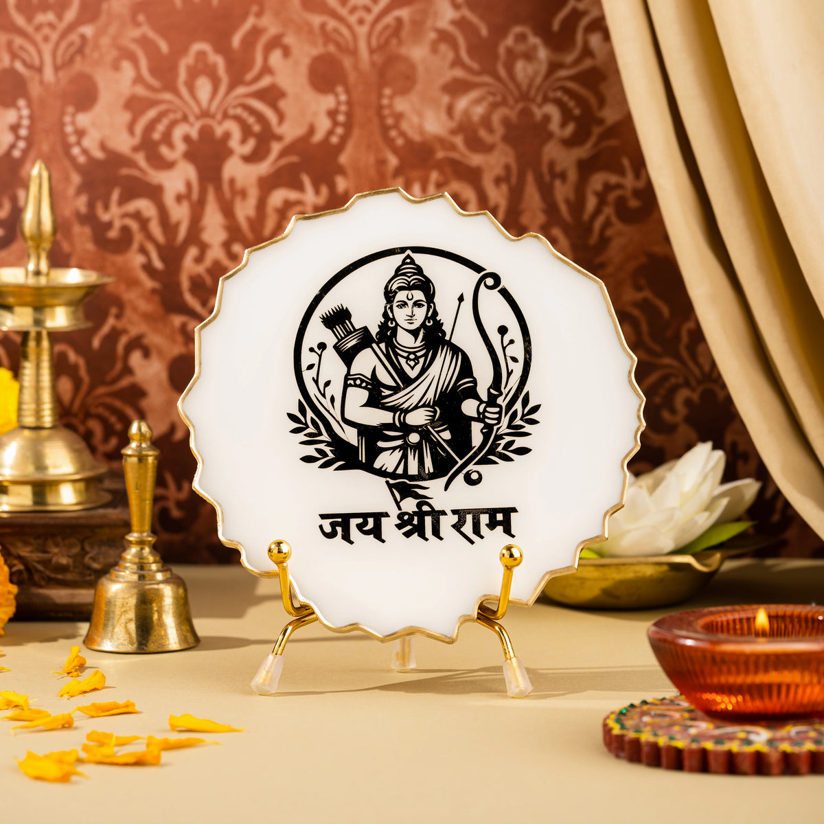 Handcrafted Resin Ram Ji  Metal Stand with Metallic Gold Sticker