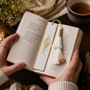 Handcrafted Resin Bookmark with Golden Border Metallic Peacock feather design