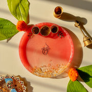Handcrafted Resin Ramjii Puja Thali with Gold Flakes and Metallic Gold Sticker – Decorative Thali for Festivals,Ram Navmi, Gifts & Daily Puja