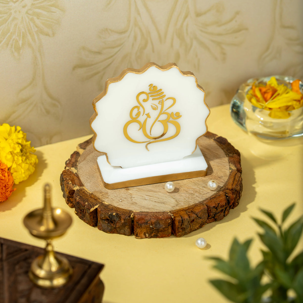 Handcrafted Resin Ganpati Dashboard Idol with Metallic Gold Sticker