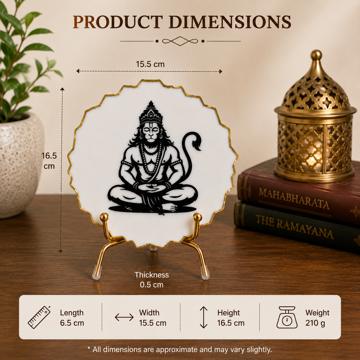 Handcrafted Resin Hanuman Ji Metal Stand with Metallic Gold Sticker