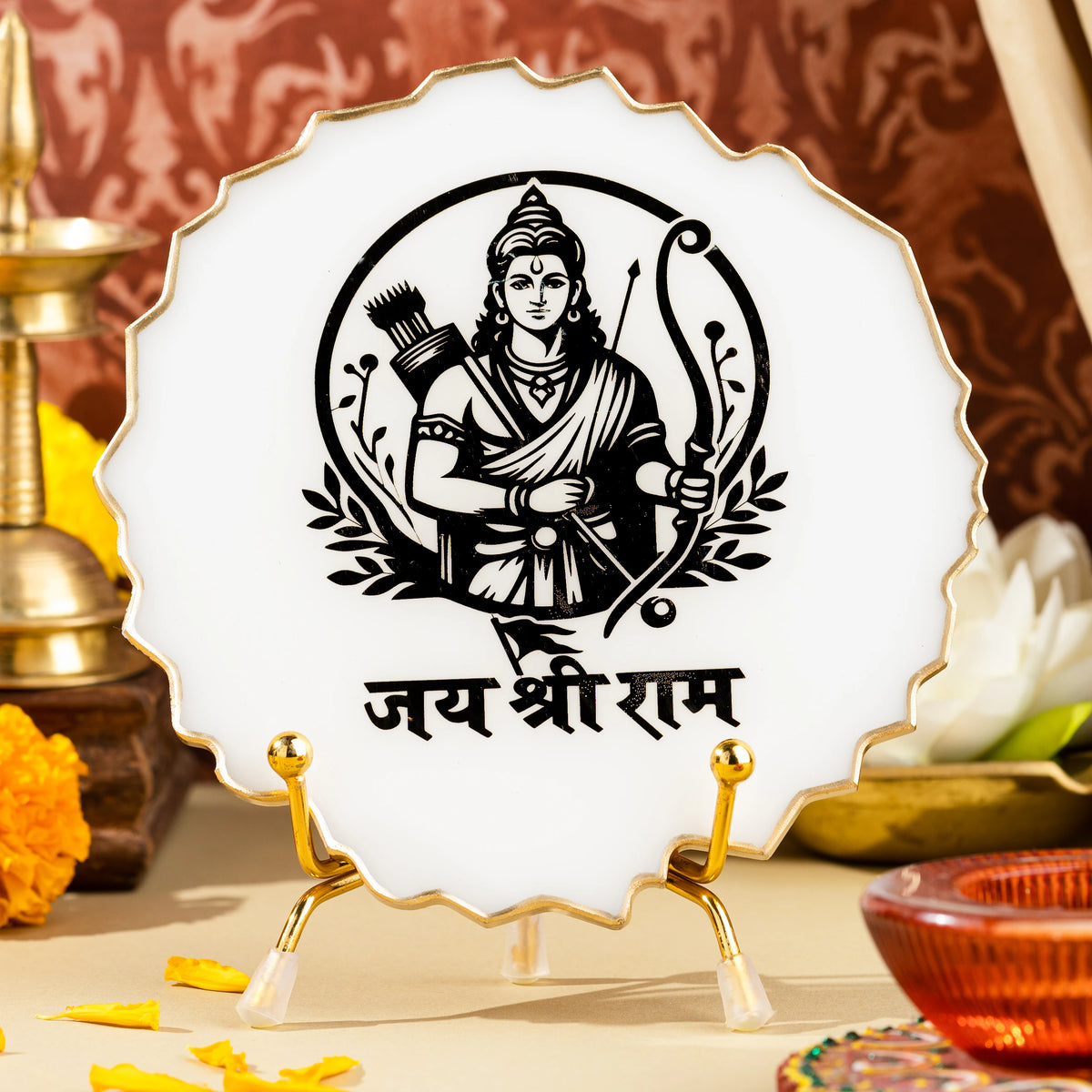 Handcrafted Resin Ram Ji  Metal Stand with Metallic Gold Sticker