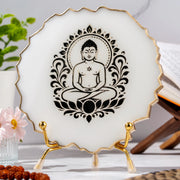 Handcrafted Resin Mahavir Swami Metal Stand with Metallic Gold Sticker
