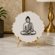 Handcrafted Resin Buddha Metal Stand with Metallic Gold Sticker