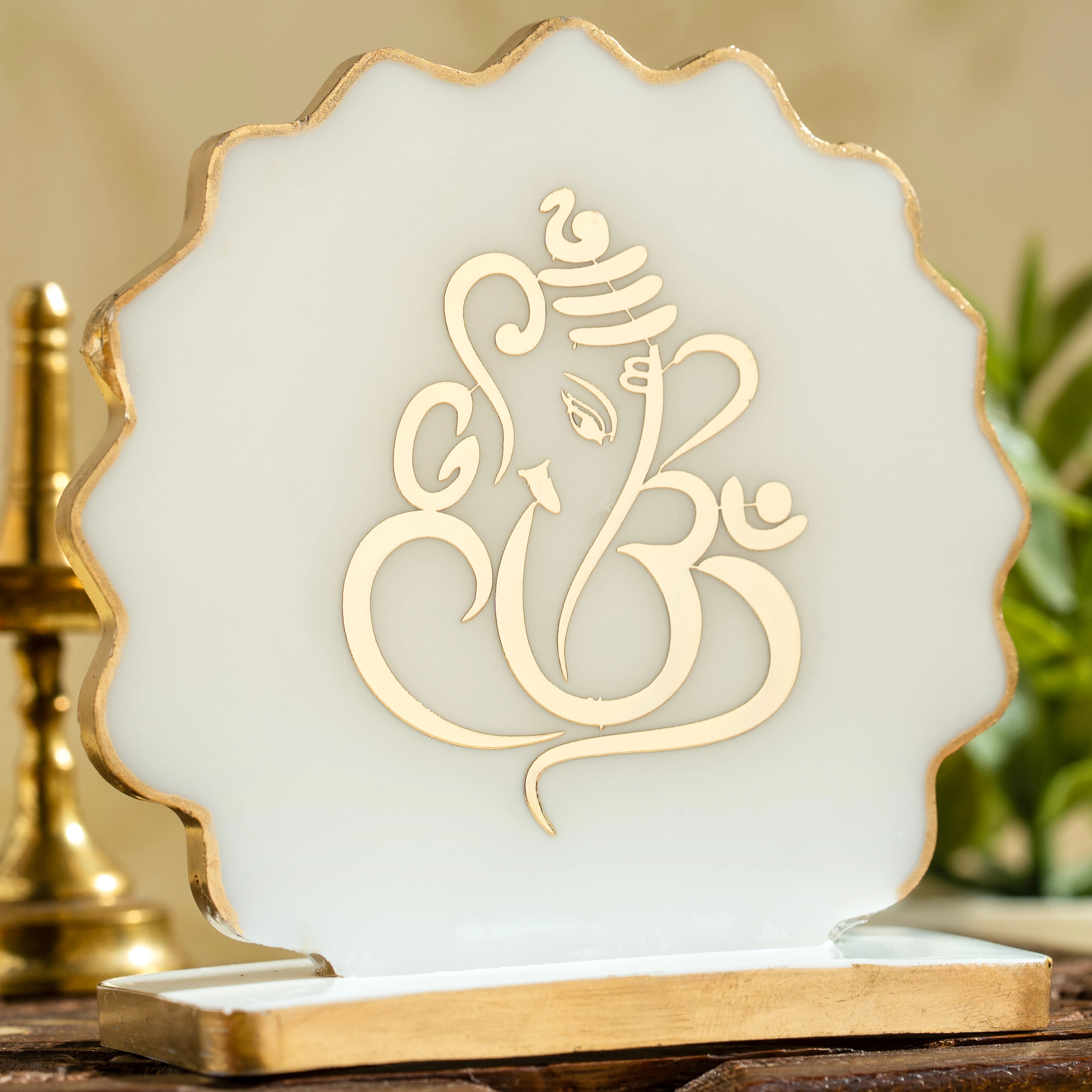Handcrafted Resin Ganpati Dashboard Idol with Metallic Gold Sticker