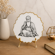 Handcrafted Resin Guru Nanak Metal Stand with Metallic Gold Sticker