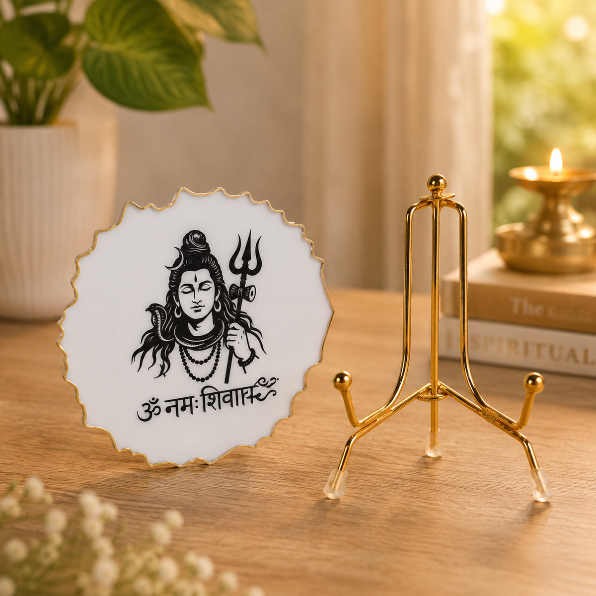 Handcrafted Resin Shivji Metal Stand with Metallic Gold Sticker