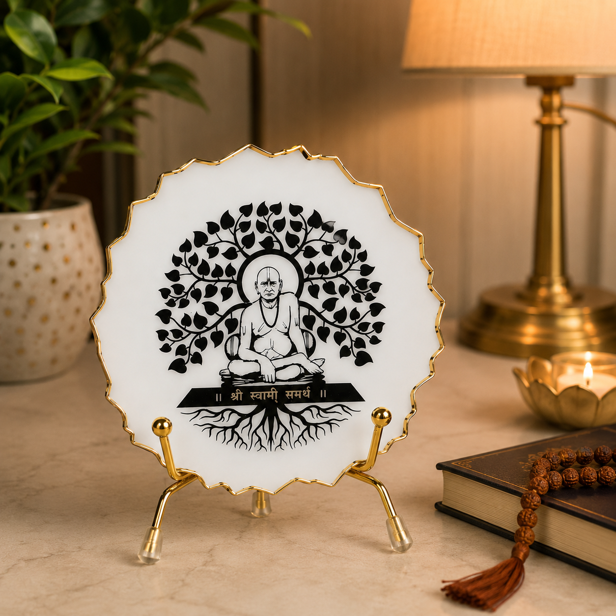 Handcrafted Resin Swami Samarth Metal Stand with Metallic Gold Sticker