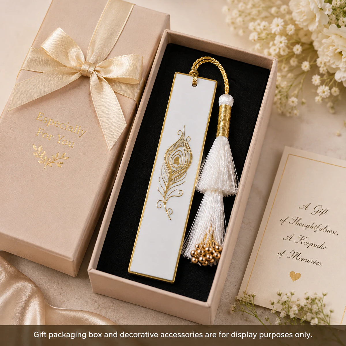 Handcrafted Resin Bookmark with Golden Border Metallic Peacock feather design