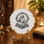Handcrafted Resin Sai Baba Metal Stand with Metallic Gold Sticker