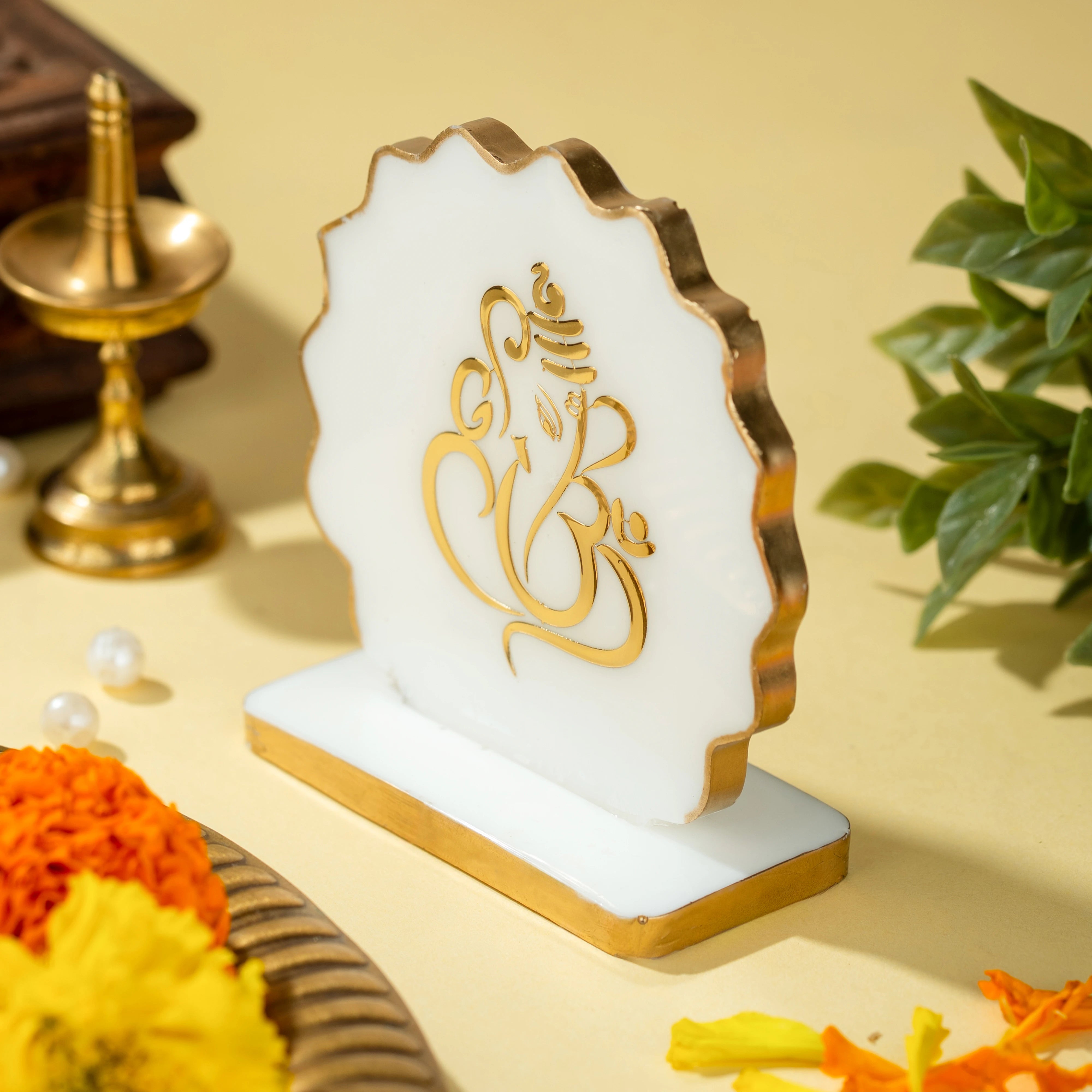Handcrafted Resin Ganpati Dashboard Idol with Metallic Gold Sticker