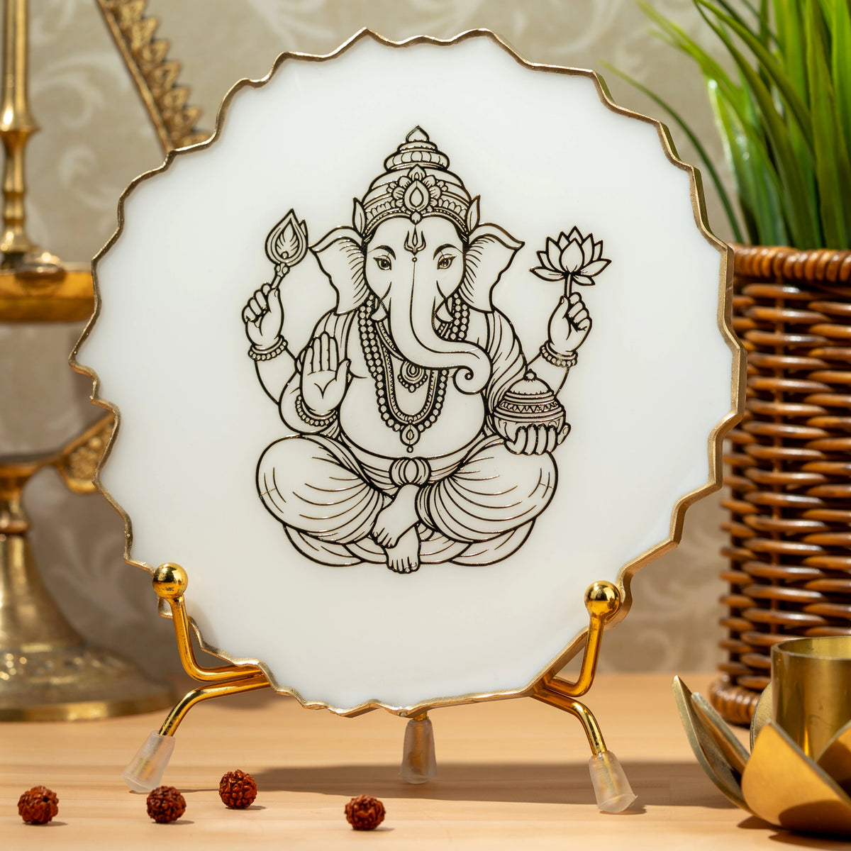 Handcrafted Resin Ganpati Metal Stand with Metallic Gold Sticker