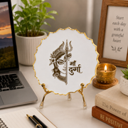 Handcrafted Resin Durga Ma Metal Stand with Metallic Gold Sticker