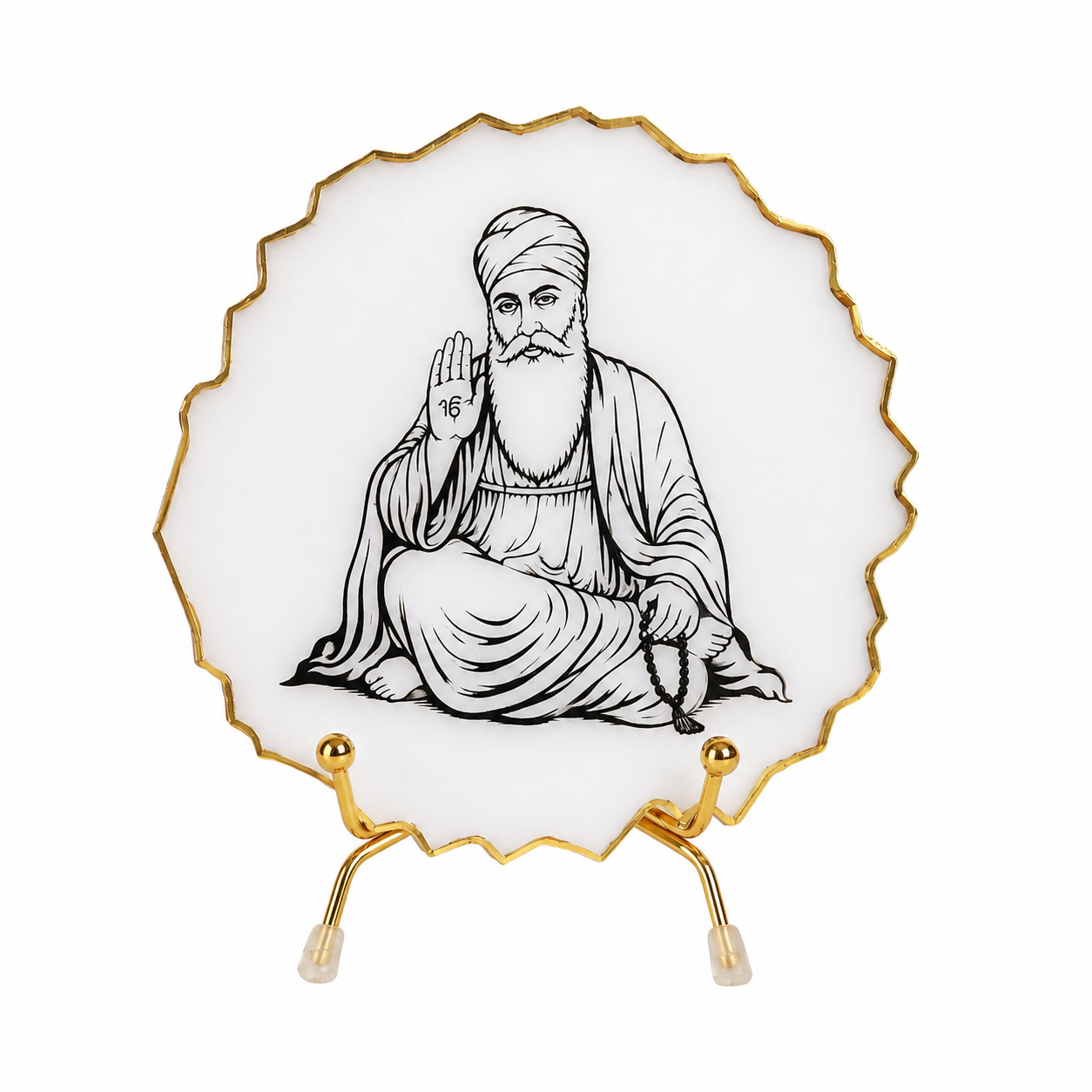 Handcrafted Resin Guru Nanak Metal Stand with Metallic Gold Sticker