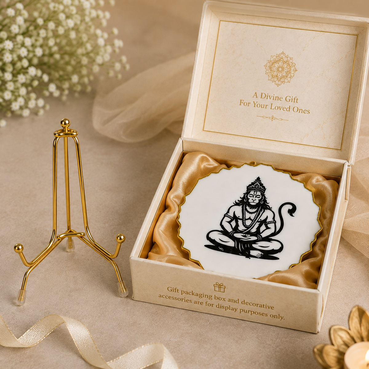 Handcrafted Resin Hanuman Ji Metal Stand with Metallic Gold Sticker