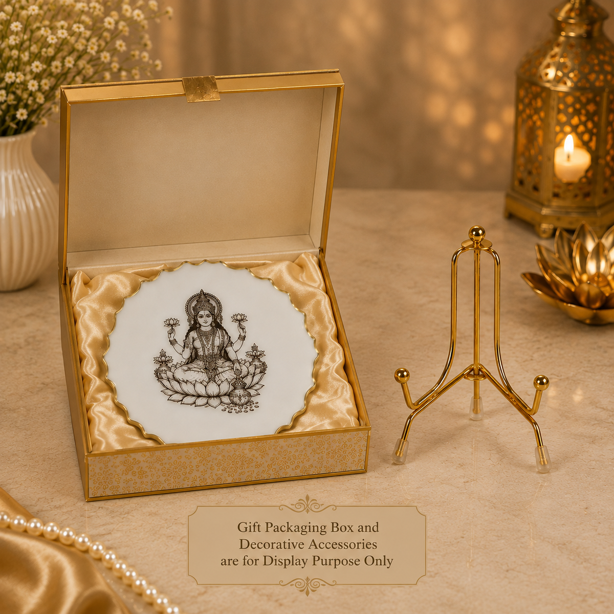 Handcrafted Resin Laxmi Mata Metal Stand with Metallic Gold Sticker