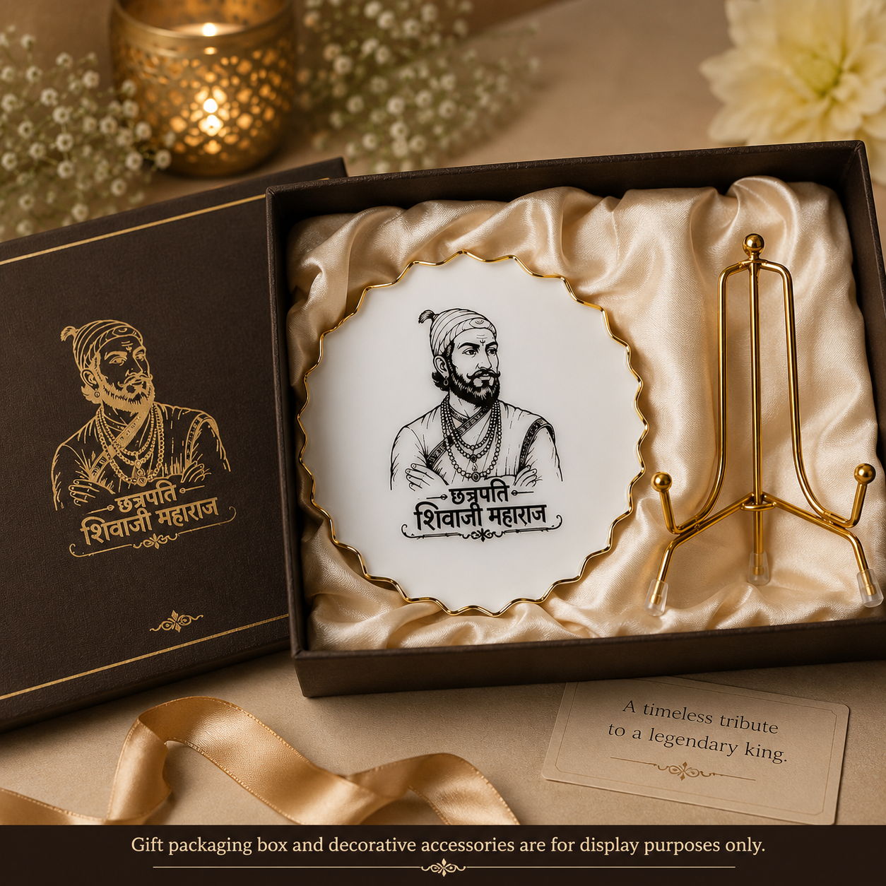 Handcrafted Resin Shivaji Maharaj Metal Stand with Metallic Gold Sticker