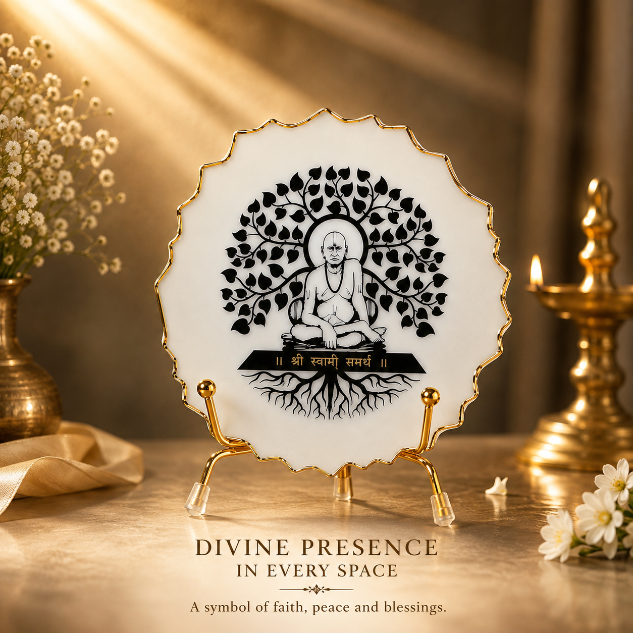 Handcrafted Resin Swami Samarth Metal Stand with Metallic Gold Sticker