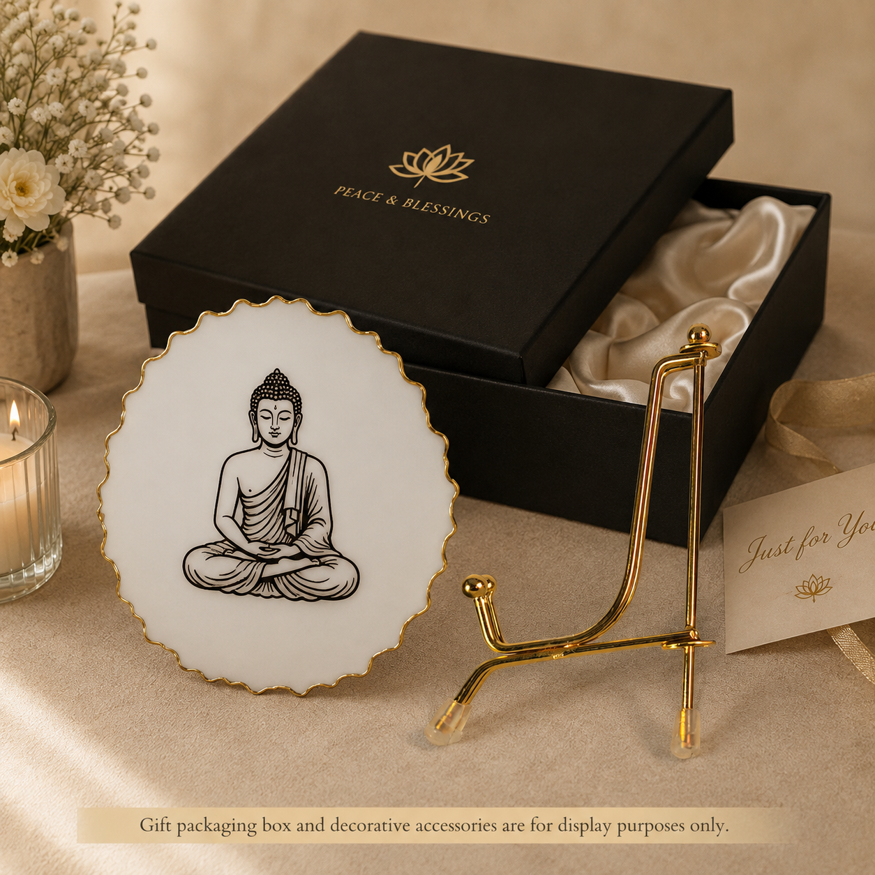 Handcrafted Resin Buddha Metal Stand with Metallic Gold Sticker
