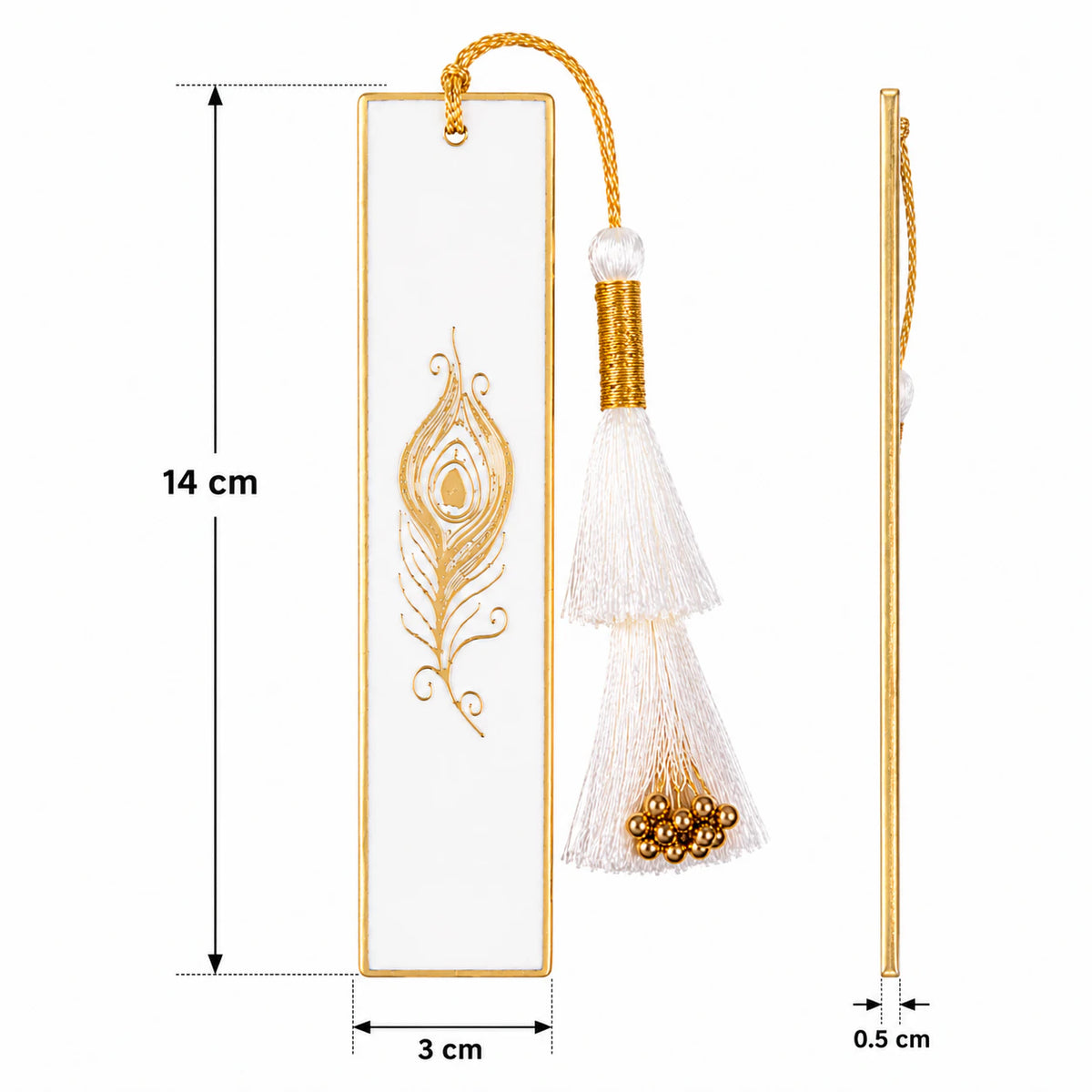Handcrafted Resin Bookmark with Golden Border Metallic Peacock feather design