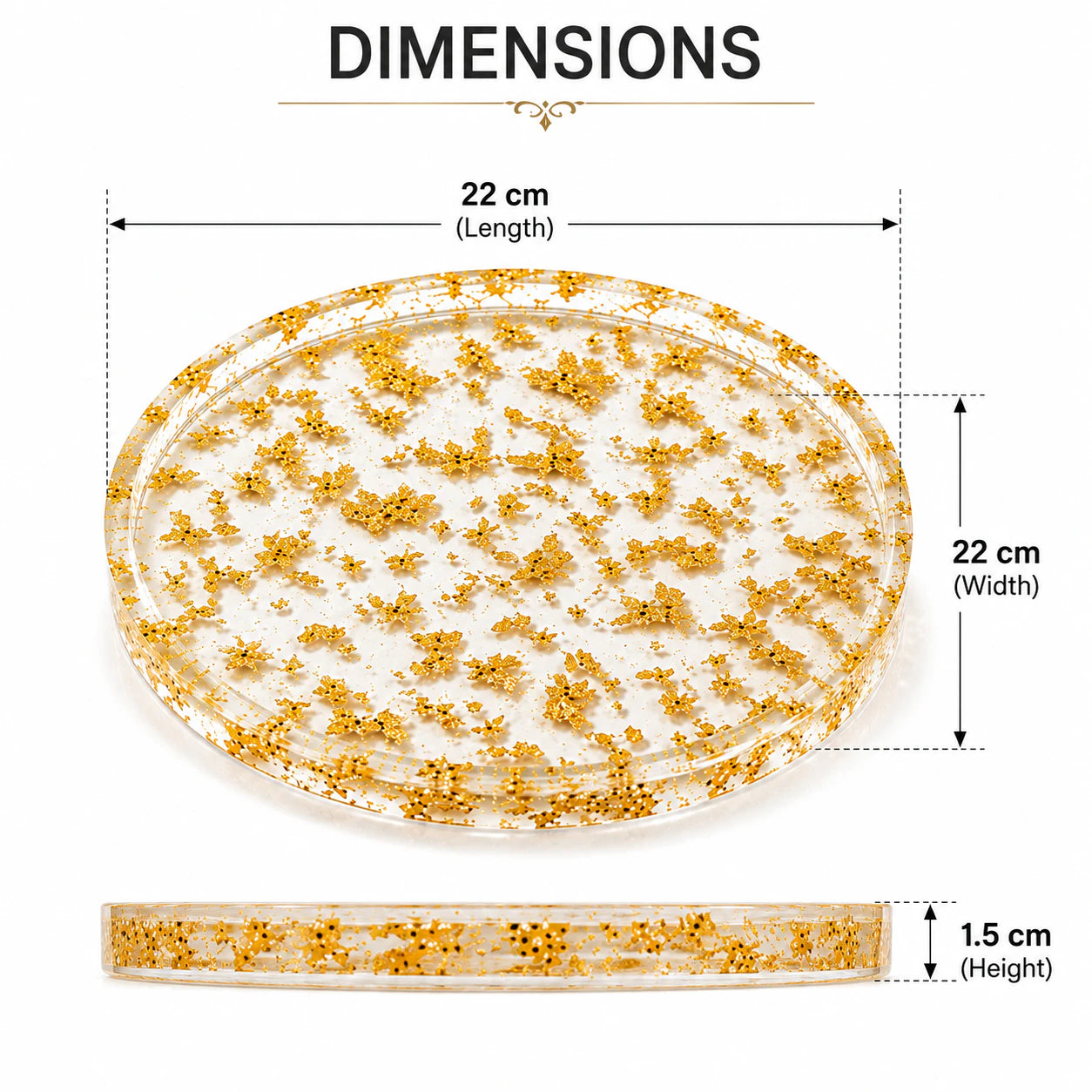Handcrafted Resin Round Tray with Golden Flakes