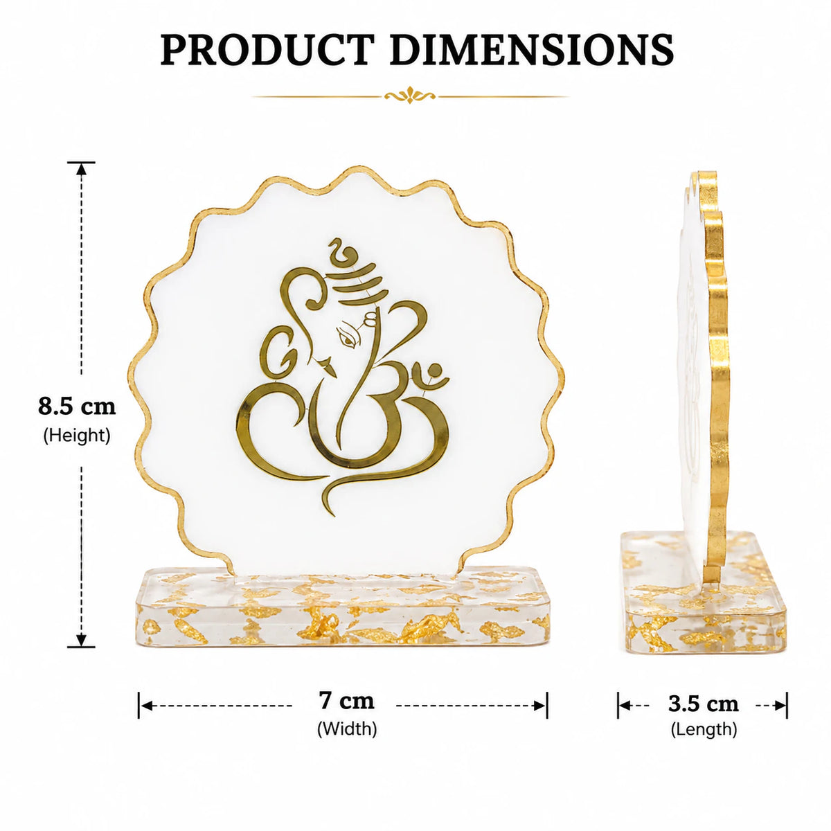 Handcrafted Resin Ganpati Dashboard Idol with Metallic Gold Sticker