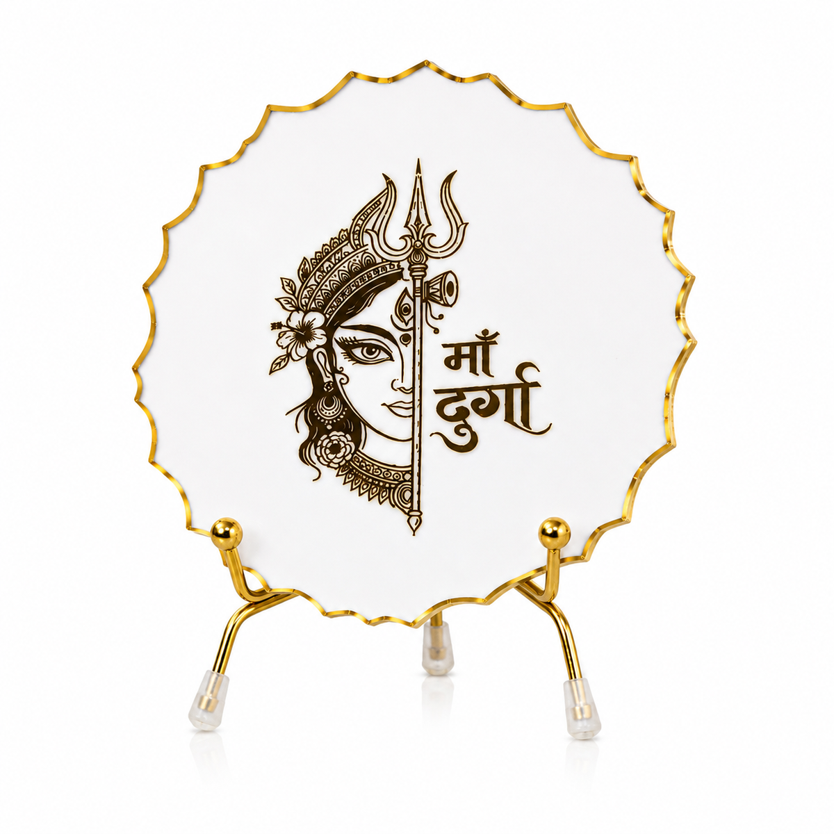 Handcrafted Resin Durga Ma Metal Stand with Metallic Gold Sticker