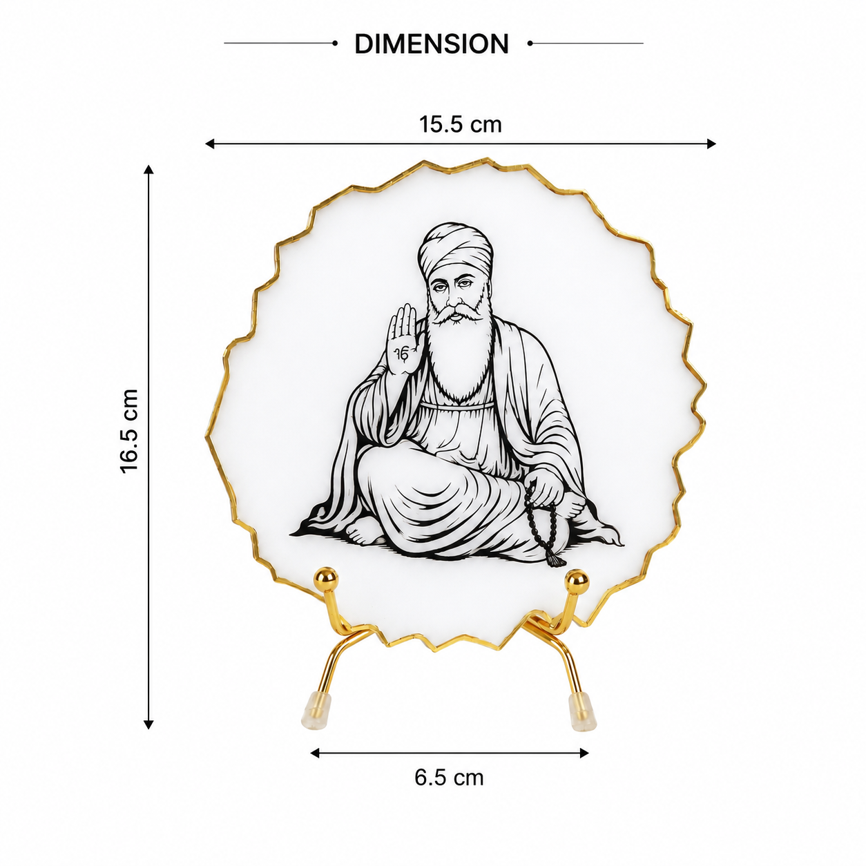 Handcrafted Resin Guru Nanak Metal Stand with Metallic Gold Sticker