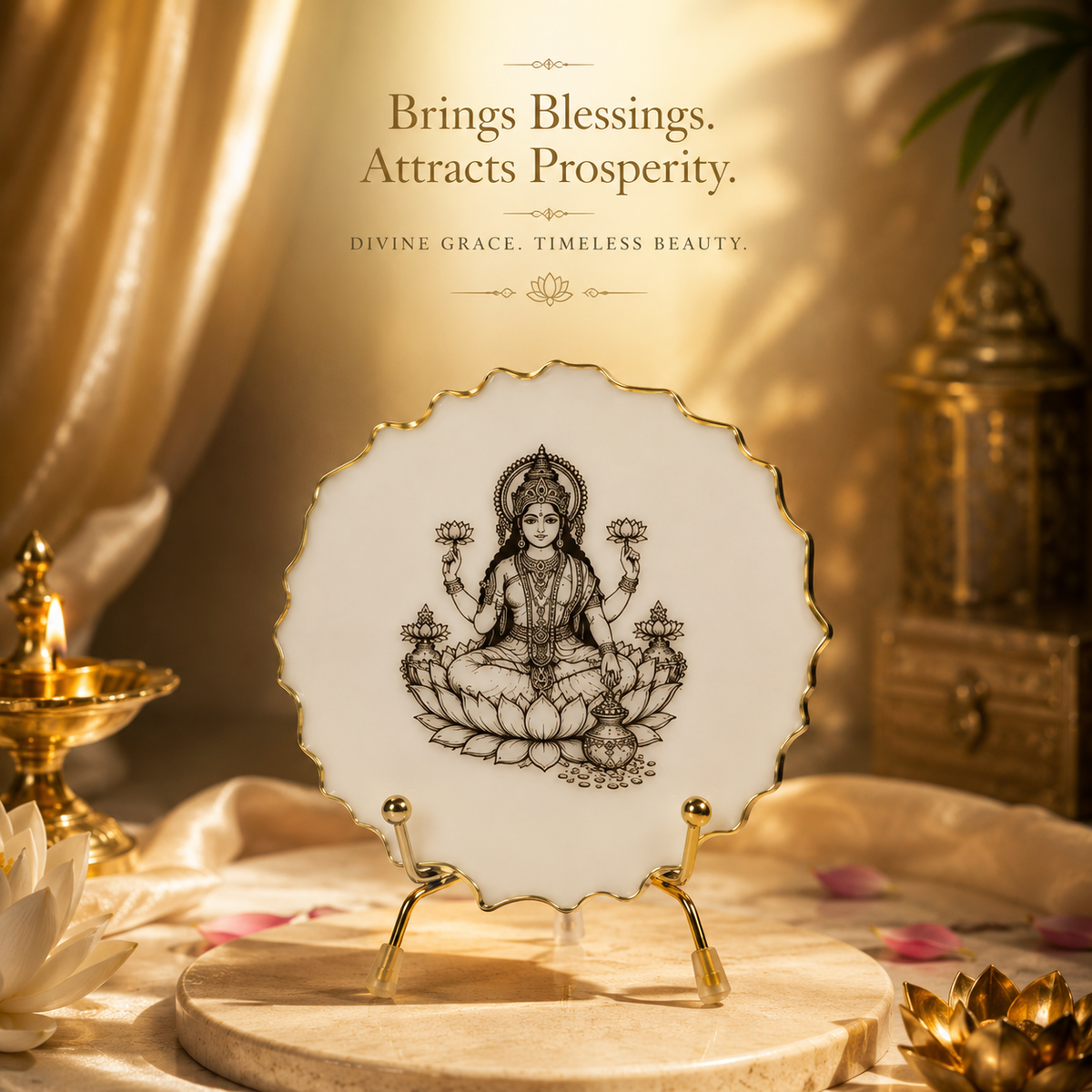 Handcrafted Resin Laxmi Mata Metal Stand with Metallic Gold Sticker
