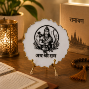 Handcrafted Resin Ram Ji  Metal Stand with Metallic Gold Sticker