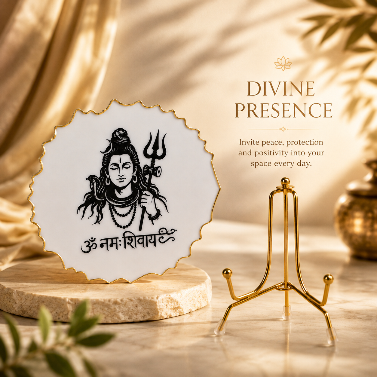 Handcrafted Resin Shivji Metal Stand with Metallic Gold Sticker