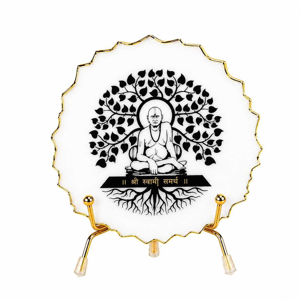 Handcrafted Resin Swami Samarth Metal Stand with Metallic Gold Sticker