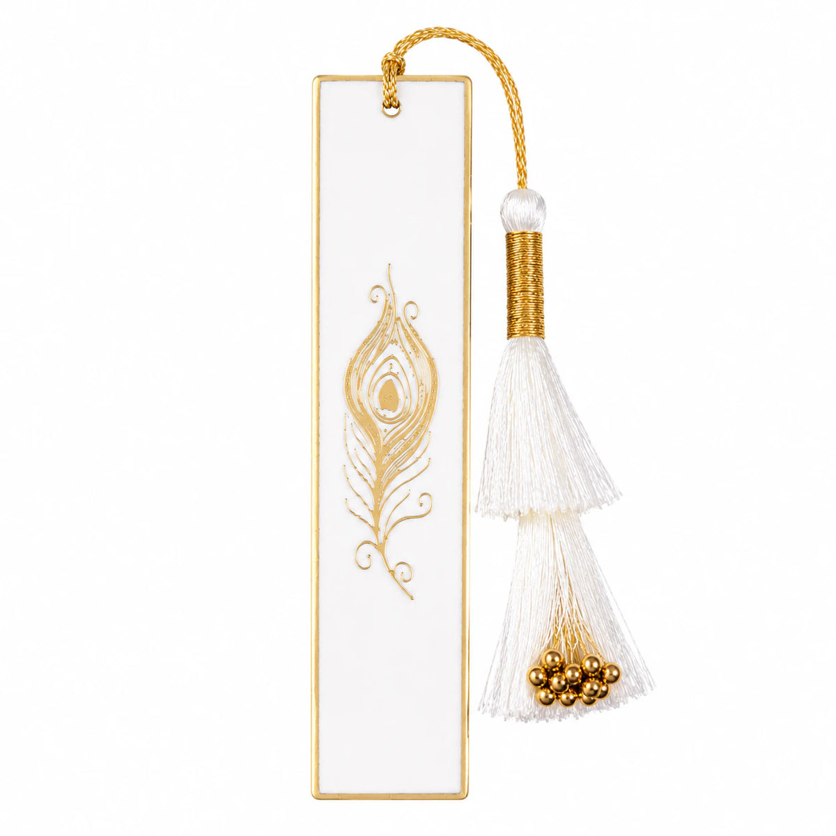 Handcrafted Resin Bookmark with Golden Border Metallic Peacock feather design