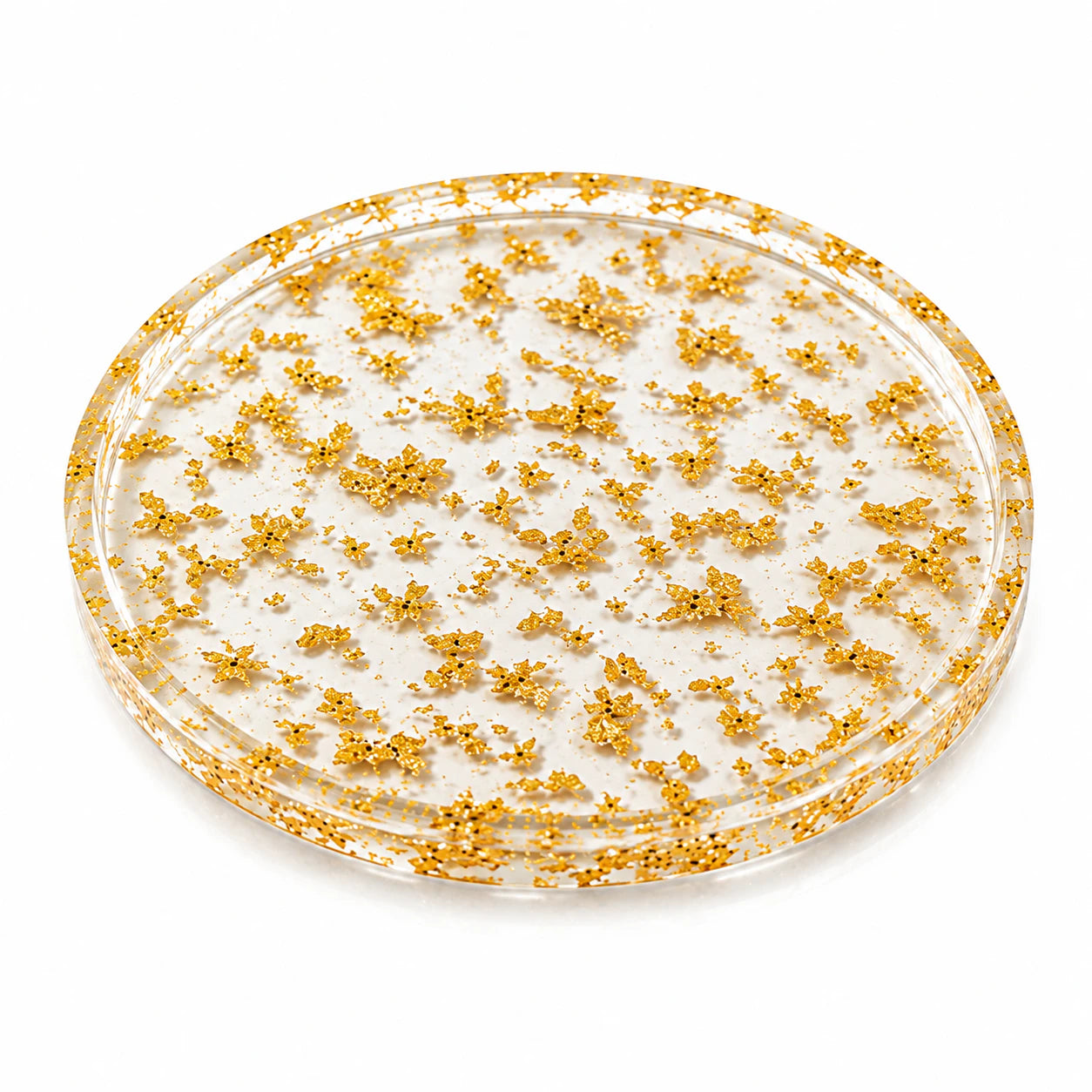 Handcrafted Resin Round Tray with Golden Flakes