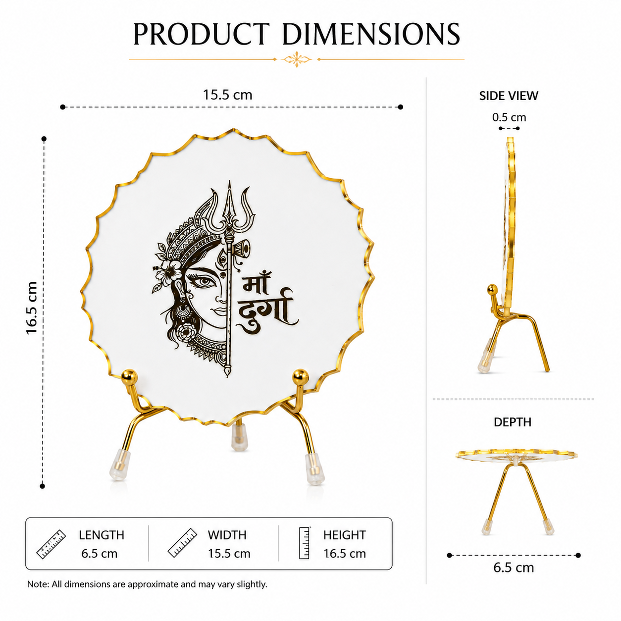 Handcrafted Resin Durga Ma Metal Stand with Metallic Gold Sticker