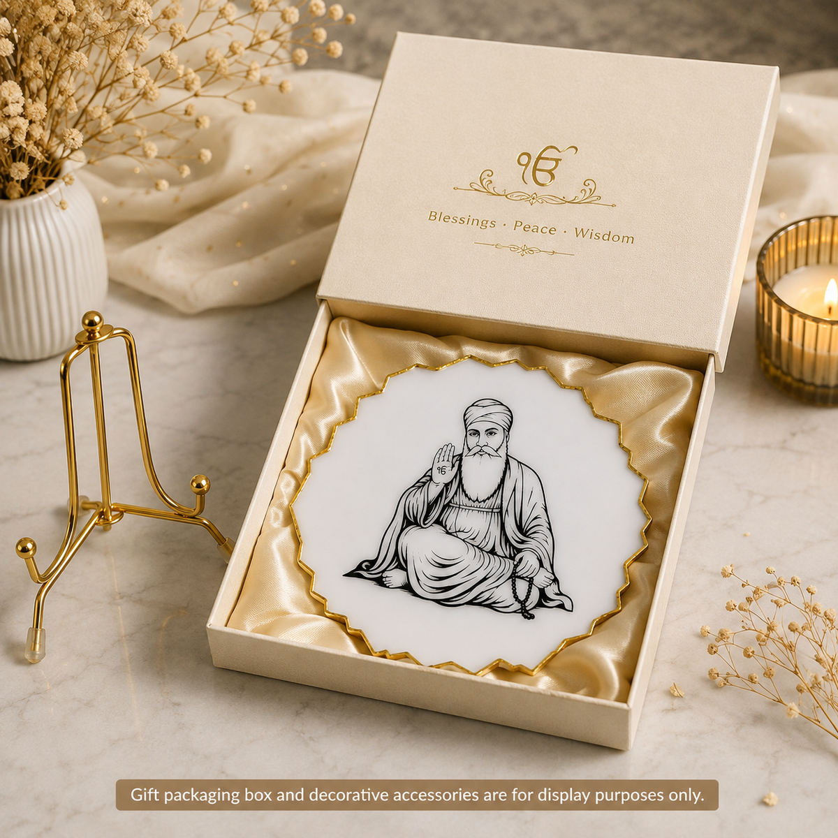 Handcrafted Resin Guru Nanak Metal Stand with Metallic Gold Sticker