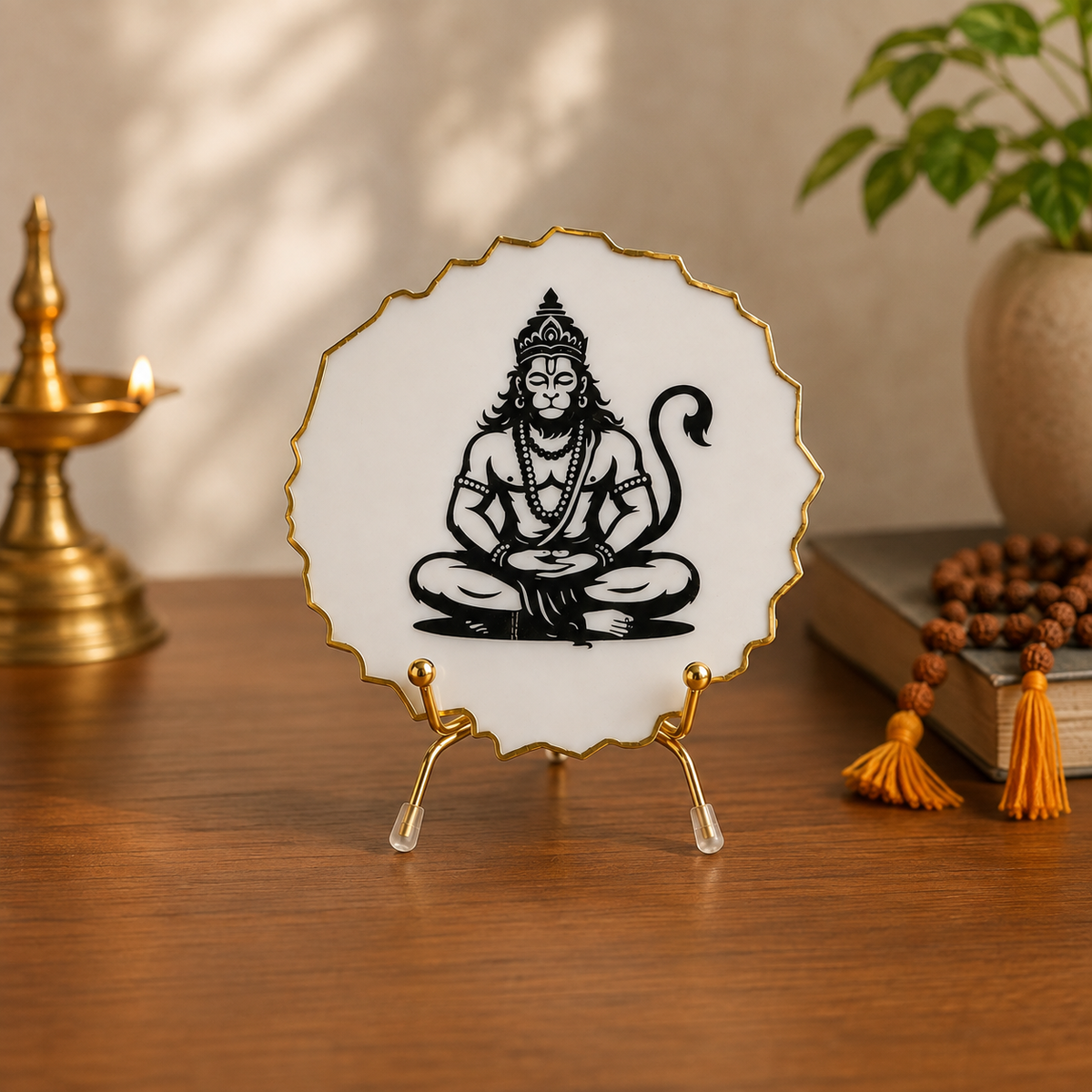 Handcrafted Resin Hanuman Ji Metal Stand with Metallic Gold Sticker