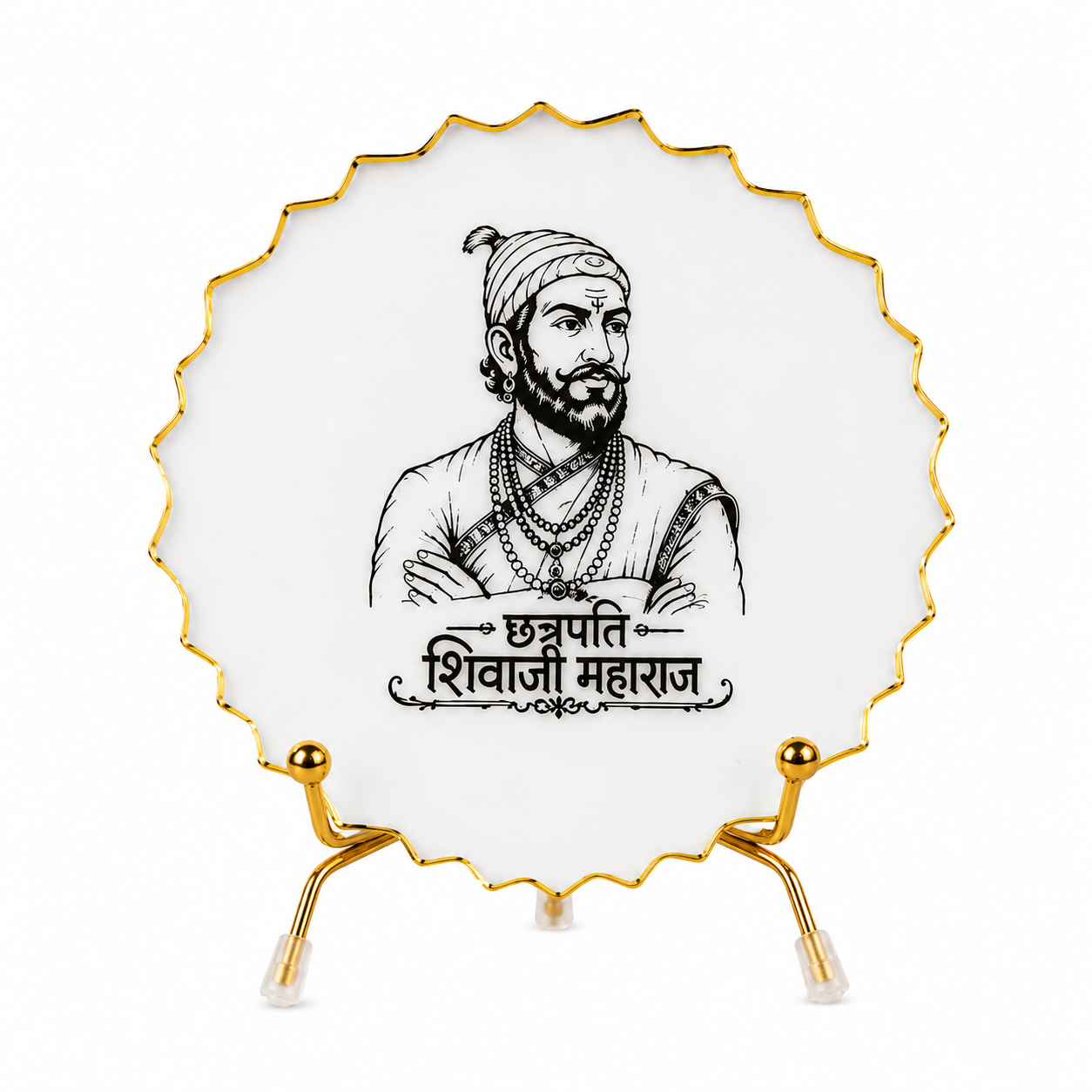 Handcrafted Resin Shivaji Maharaj Metal Stand with Metallic Gold Sticker