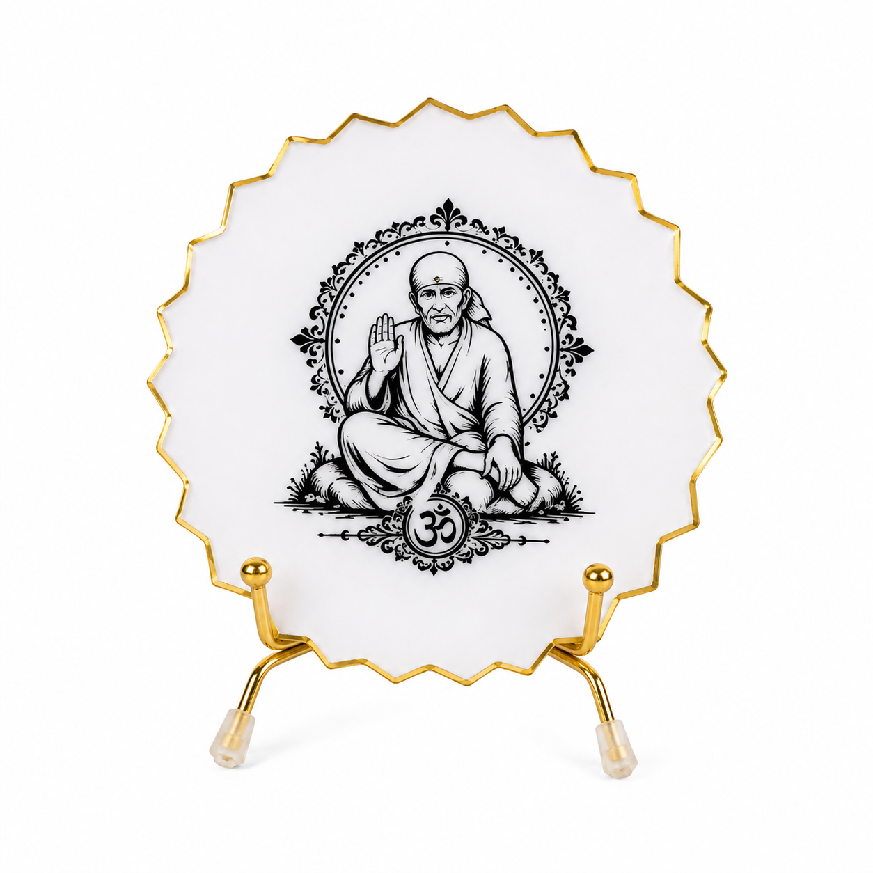 Handcrafted Resin Sai Baba Metal Stand with Metallic Gold Sticker