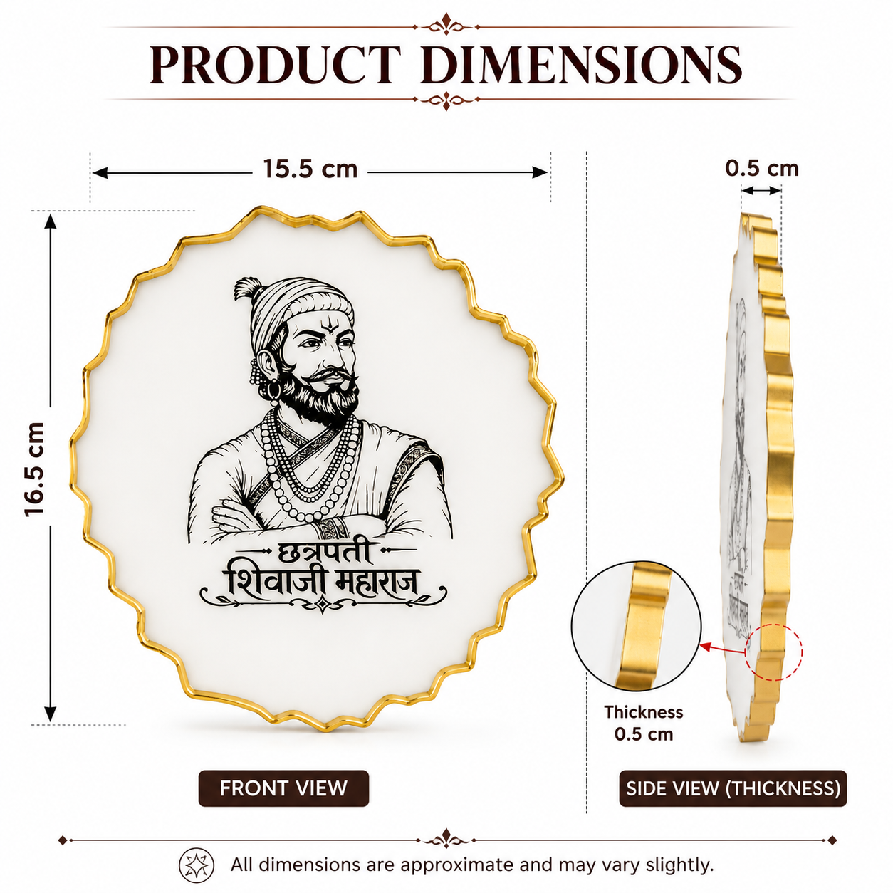 Handcrafted Resin Shivaji Maharaj Metal Stand with Metallic Gold Sticker