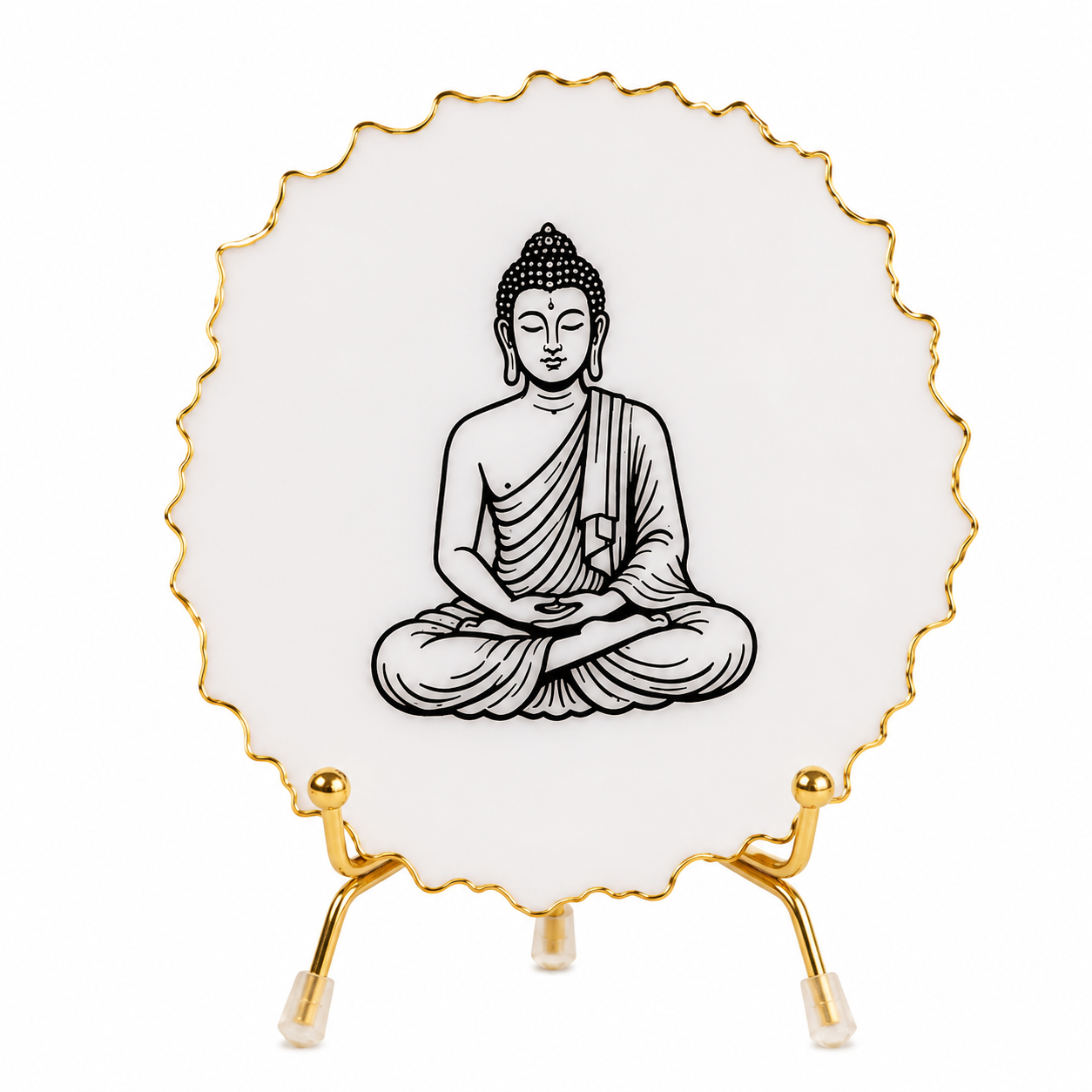 Handcrafted Resin Buddha Metal Stand with Metallic Gold Sticker