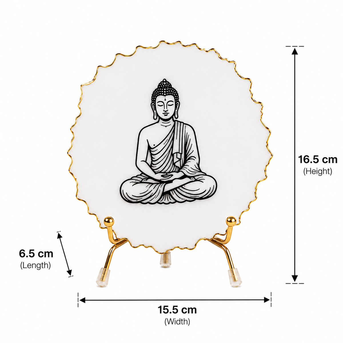Handcrafted Resin Buddha Metal Stand with Metallic Gold Sticker