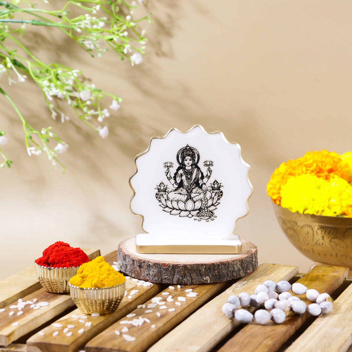 Handcrafted Resin Laxmi Maata Dashboard Idol with Metallic Gold Sticker