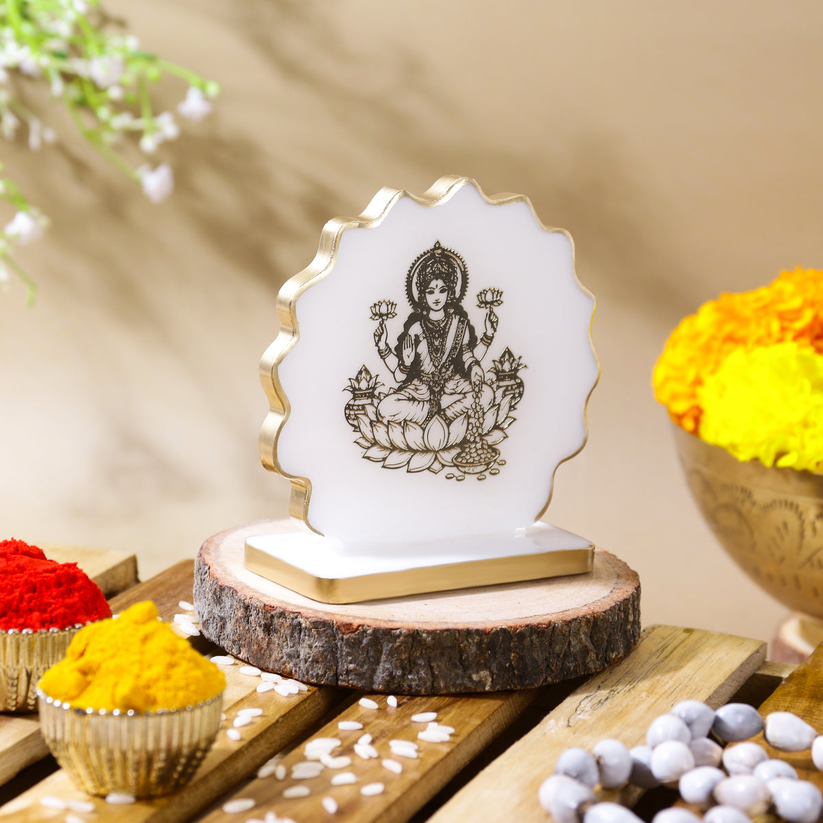Handcrafted Resin Laxmi Maata Dashboard Idol with Metallic Gold Sticker