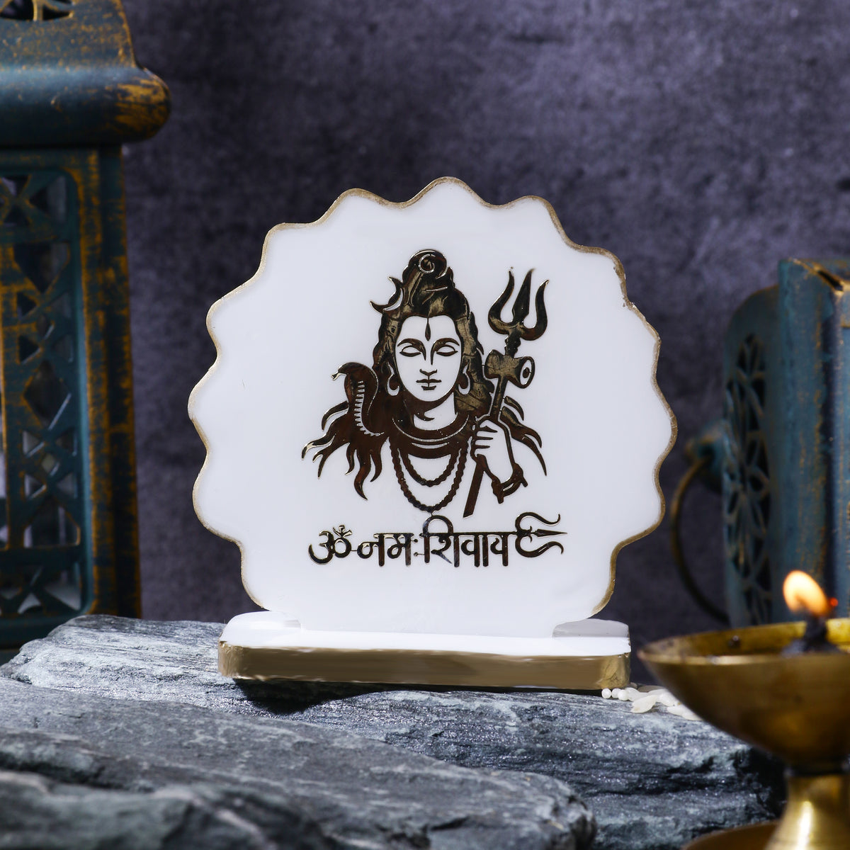 Handcrafted Resin Shiv ji Dashboard Idol with Metallic Gold Sticker