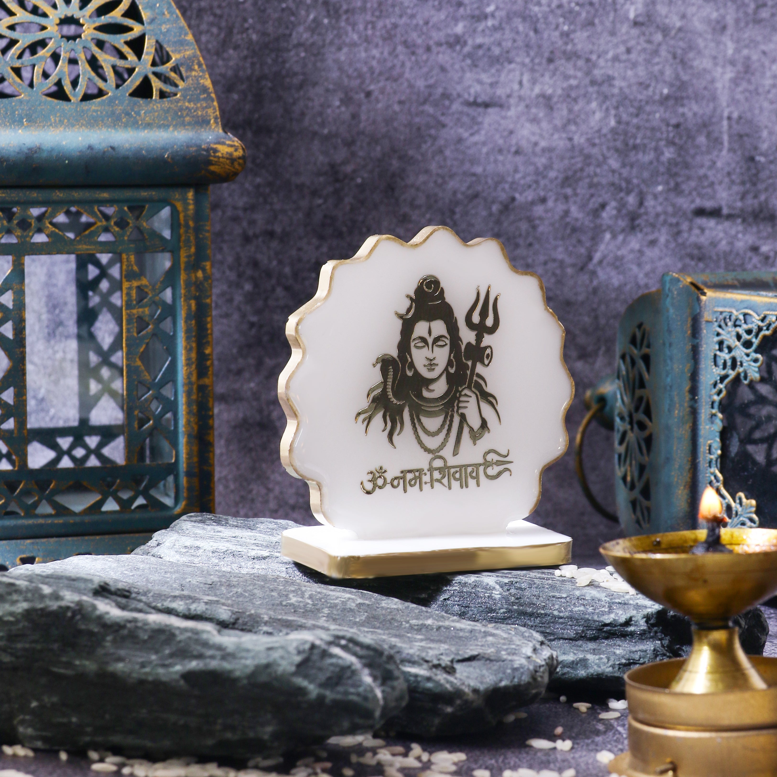 Handcrafted Resin Shiv ji Dashboard Idol with Metallic Gold Sticker